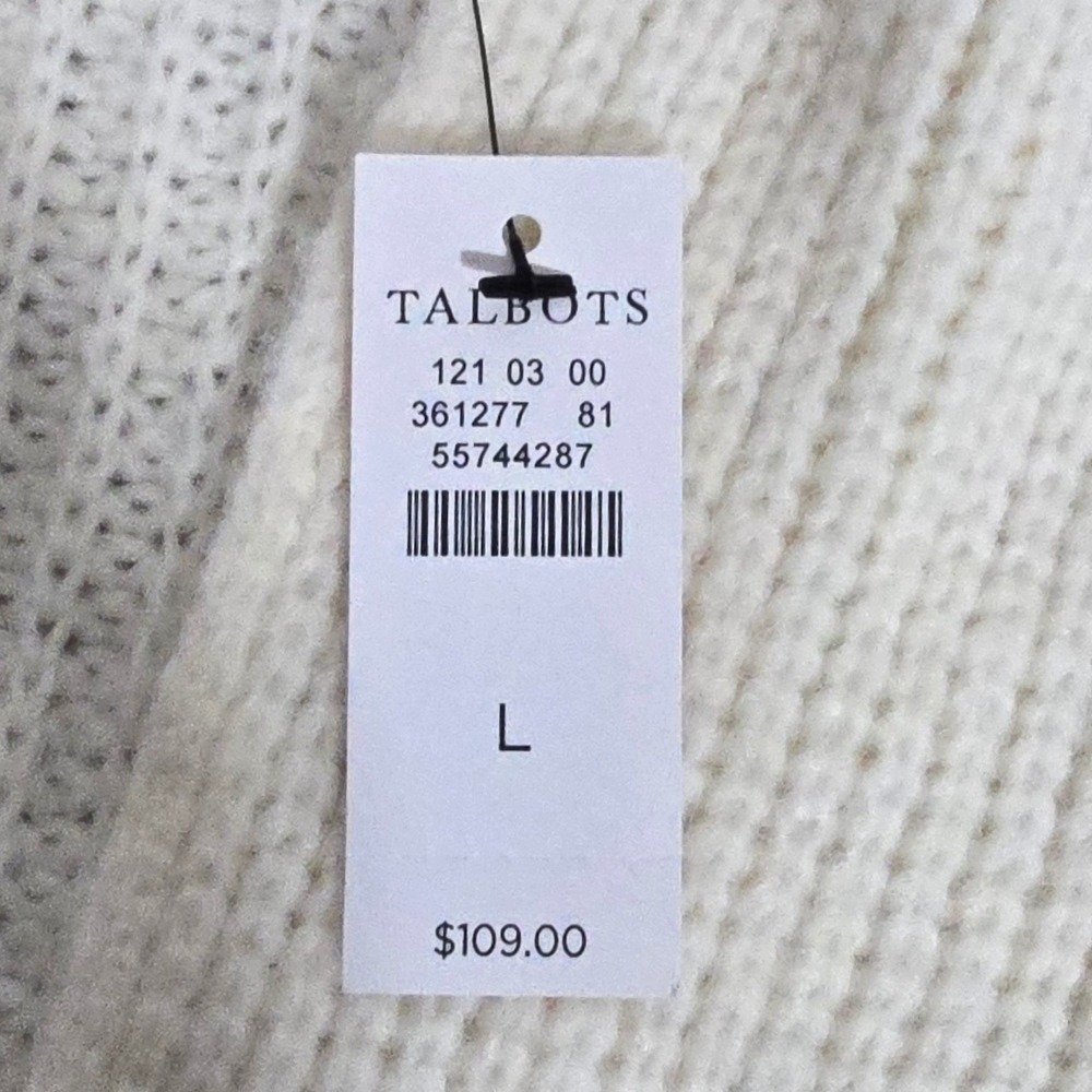 Talbots Shawl Collar Shaker Stitch Sweater Women's Large Cream Ribbed Knit‎ - Picture 7 of 7